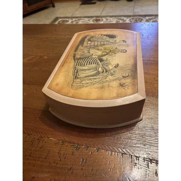 Vintage 1920’s Jewelry Box Wood Godey’s Fashion Label Opens To Vanity Mirror - Picture 4 of 11